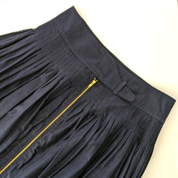 Anthro Leifsdottir Navy Pleated Zip Front Skirt 2 - Picture 3 of 5